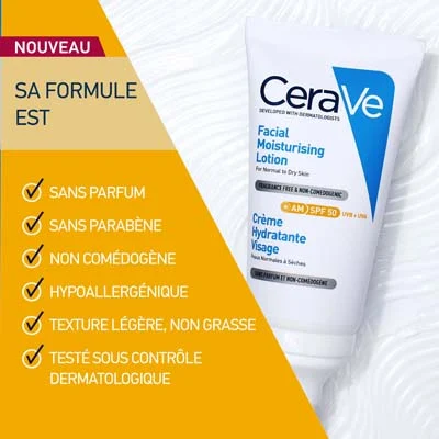 CeraVe crème hydratante visage SPF50 peaux normales à sèches 52ml