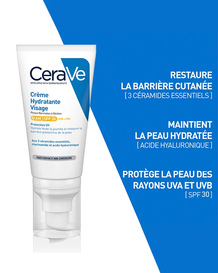 Cerave Crème Hydratante Visage SPF30 52ml Peaux Normales à Sèches