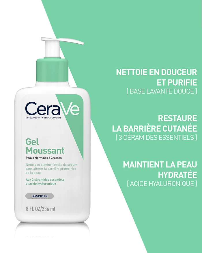 CeraVe Gel Moussant Nettoyant Peau Normale à Grasse 236ml